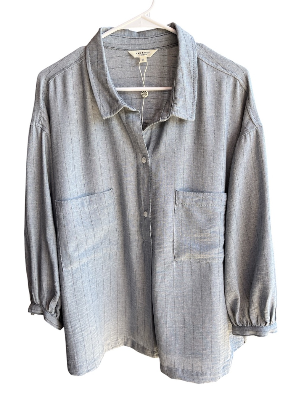 NWOT Max Studio London Pinstripe Linen Blend Button Down Shirt 2X